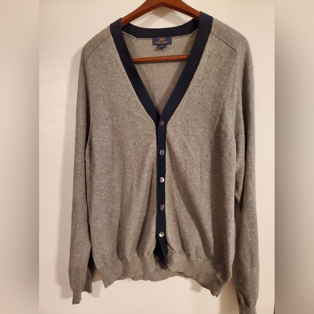 Brooks Brothers Gray Cardigan with Navy Trim Placket